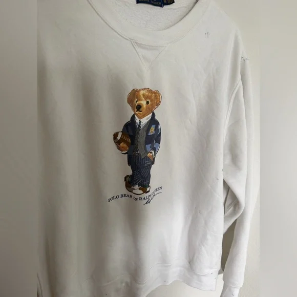 Polo Ralph Lauren Crewneck Polo Bear Fleece Sweater Sweatshirt White Size XL